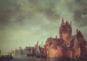 Jan van  Goyen A Castle by a River with Shipping at a Quay (nn03) oil on canvas